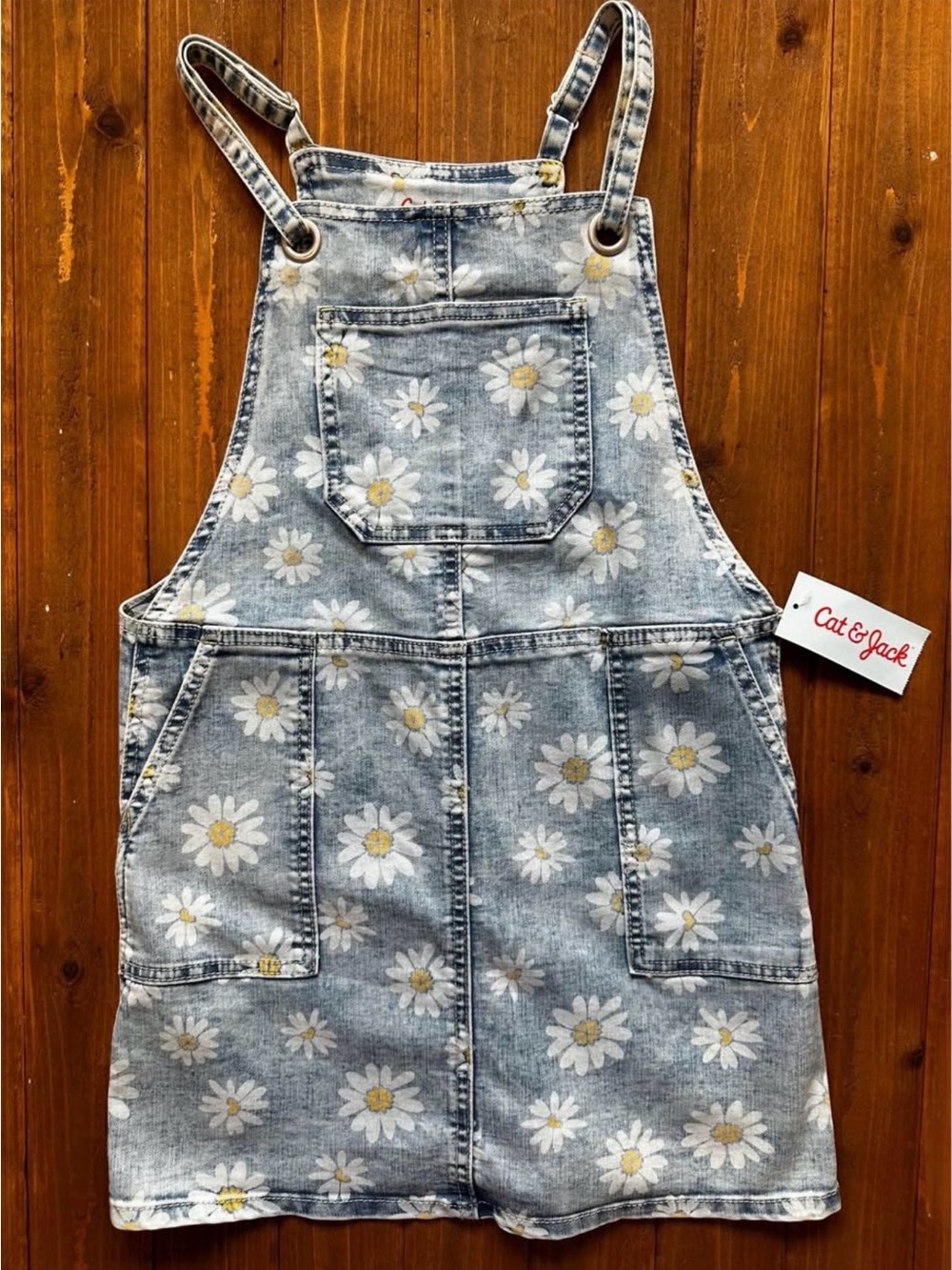 Cat & Jack Light Blue Denim Daisy Overall Dress